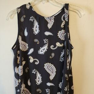 LOFT Black and Gold Paisley Bow Back Blouse